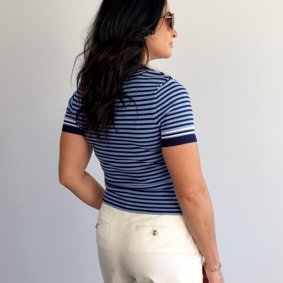 Women’s Striped Knit Sweater Tee — Navy & Sky - Picture 3 of 6